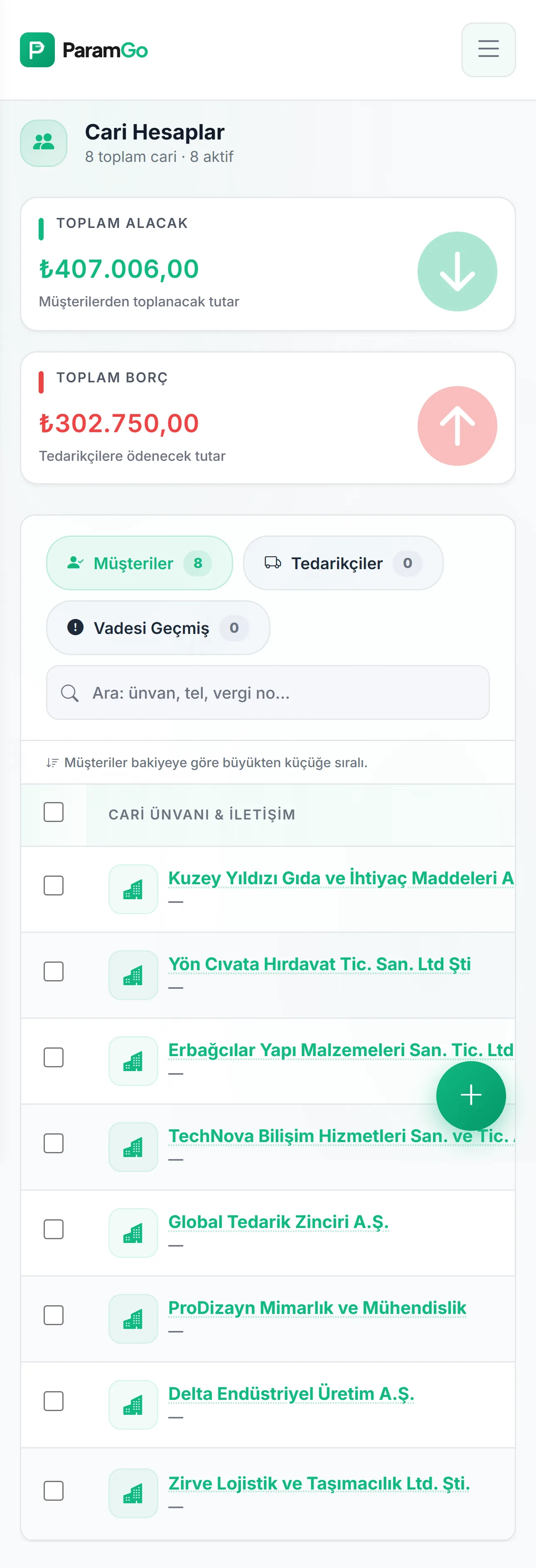 ParamGo Cari Hesaplar - Mobil