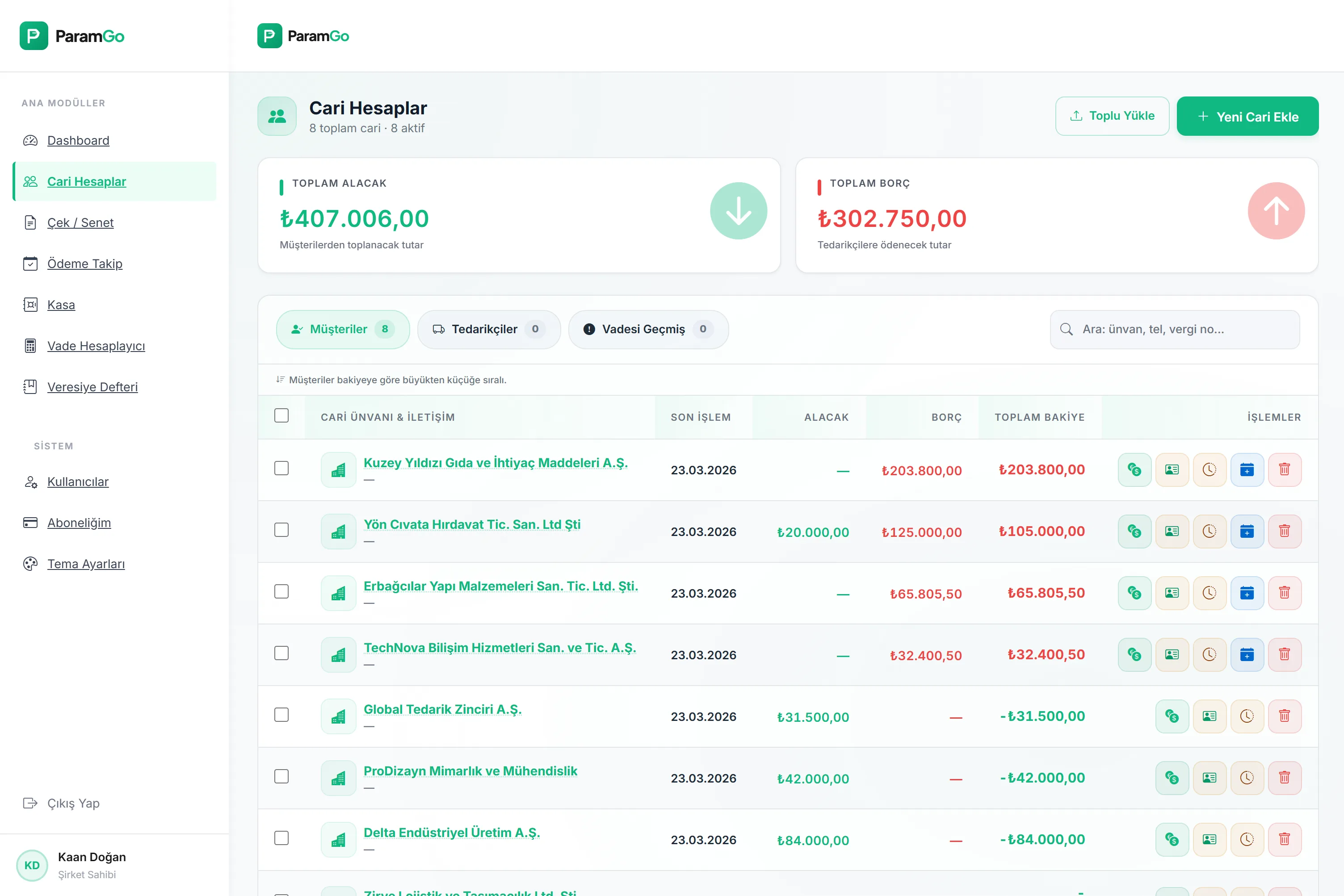 ParamGo Cari Hesaplar - Web