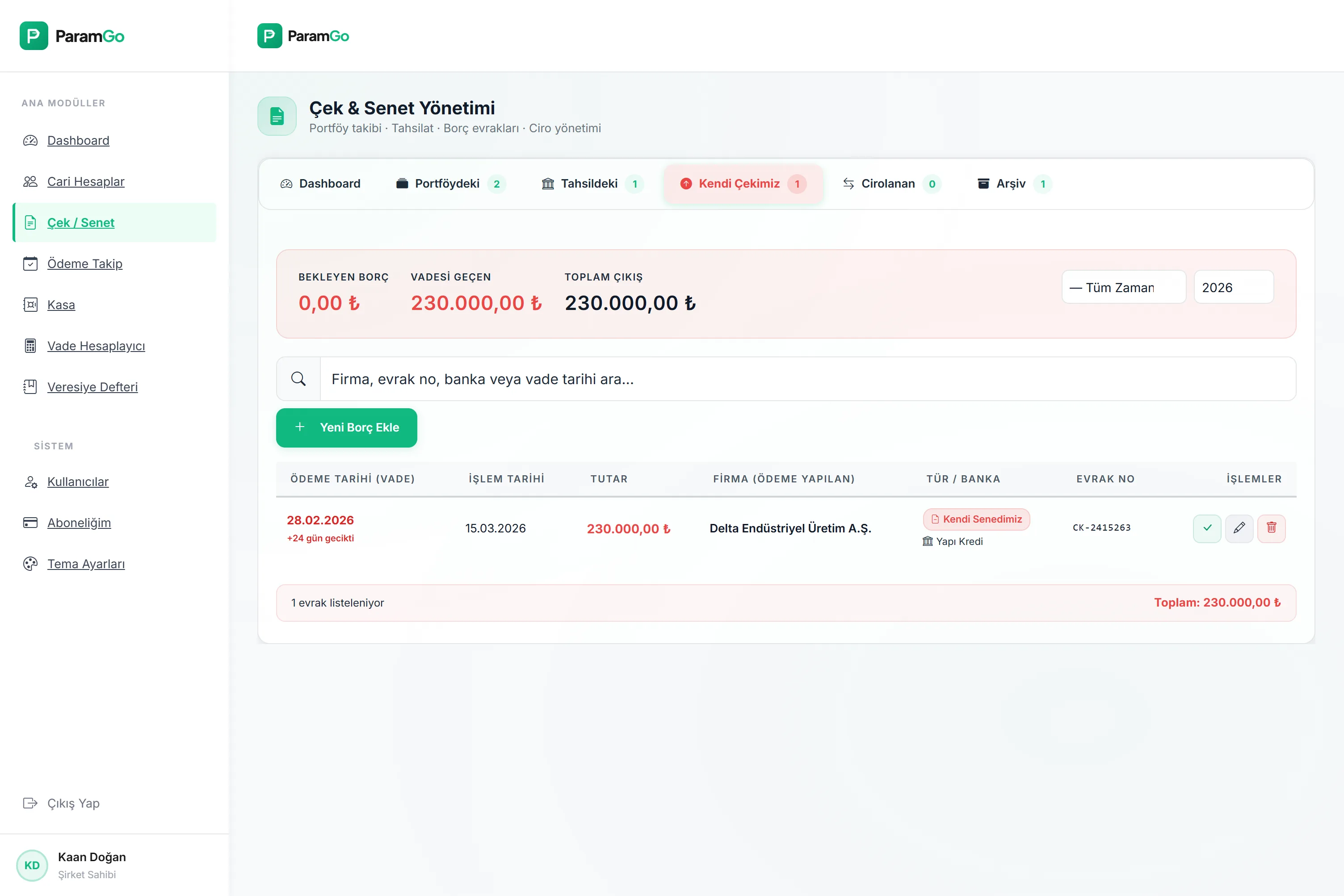 ParamGo Çek - Kendi Çeklerimiz