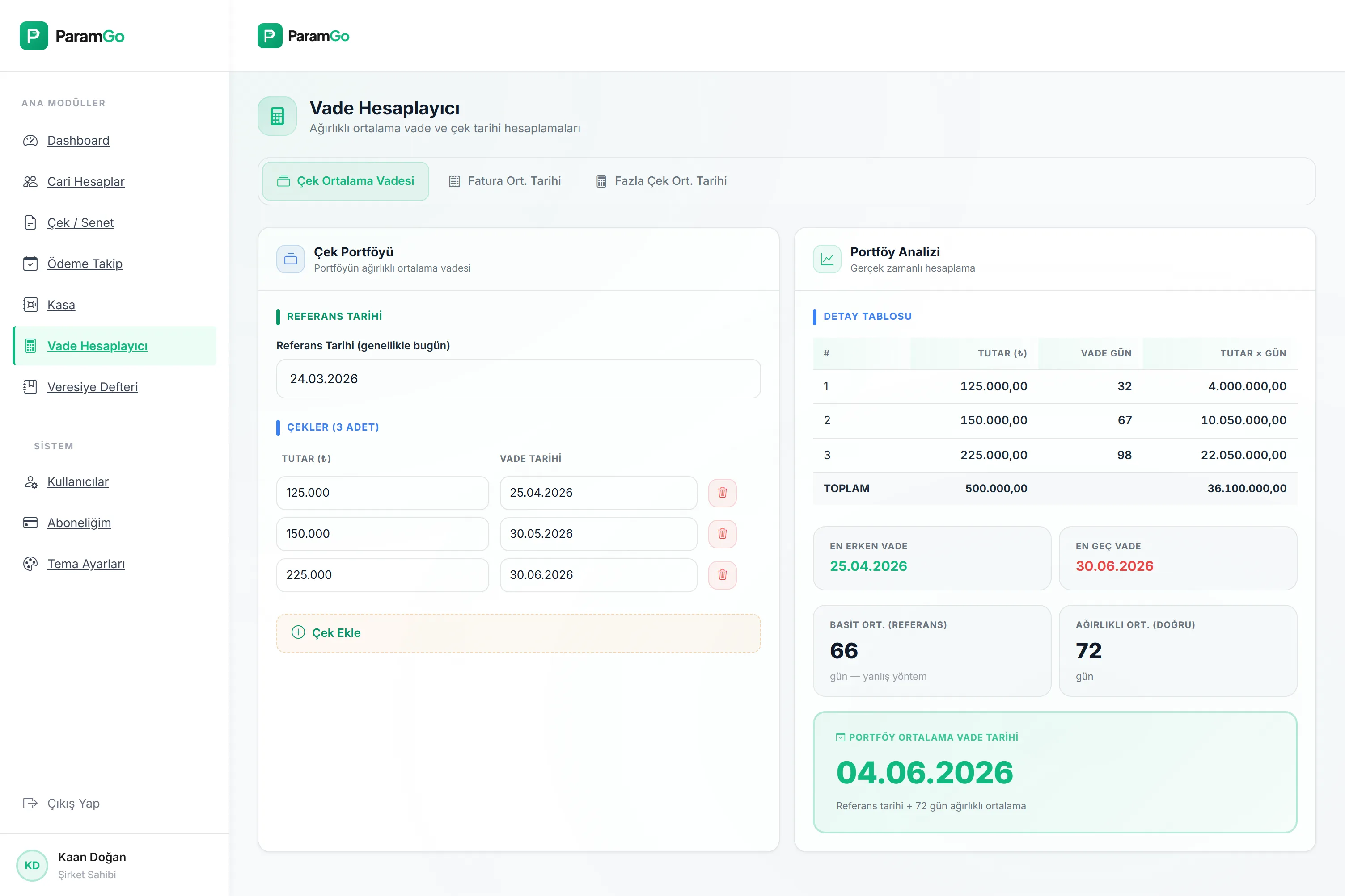 ParamGo Vade Hesaplayıcı - Web